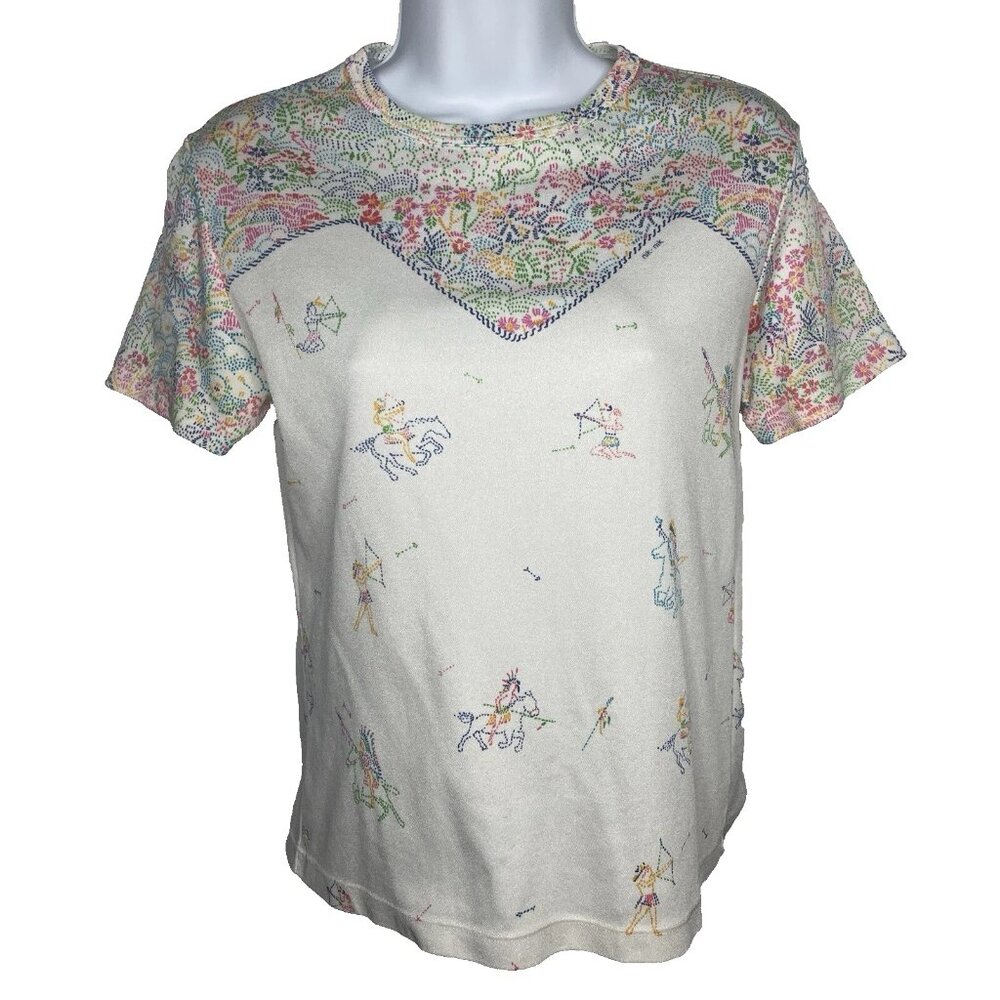 Vintage 70s Nik Nik Nylon T-shirt Size S White Native American Bow Arrow Horse